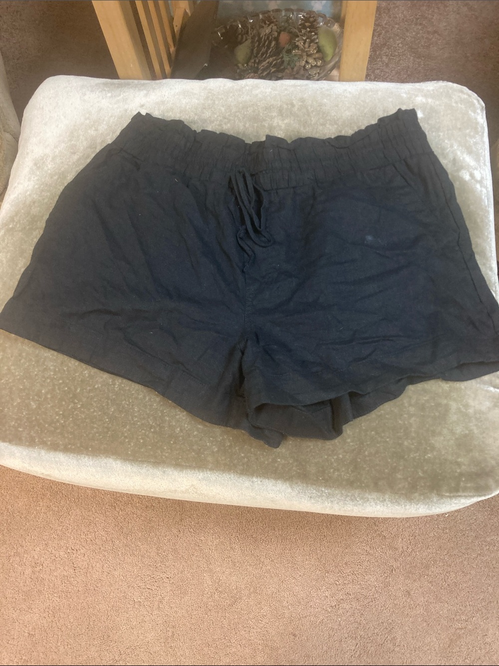 Black Drawstring Linen-Blend Lounge Shorts